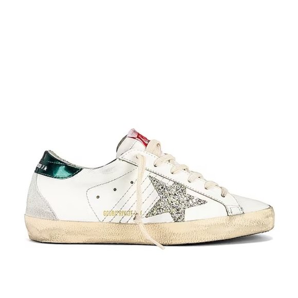 GOLDEN GOOSE x REVOLVE Superstar Sneaker in White, Platinum, & Emerald Green - Picture 1 of 8